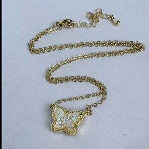 Kendra Scott Like Butterfly Druzy Necklace Gold Tone KS AB White Drusy NWOT